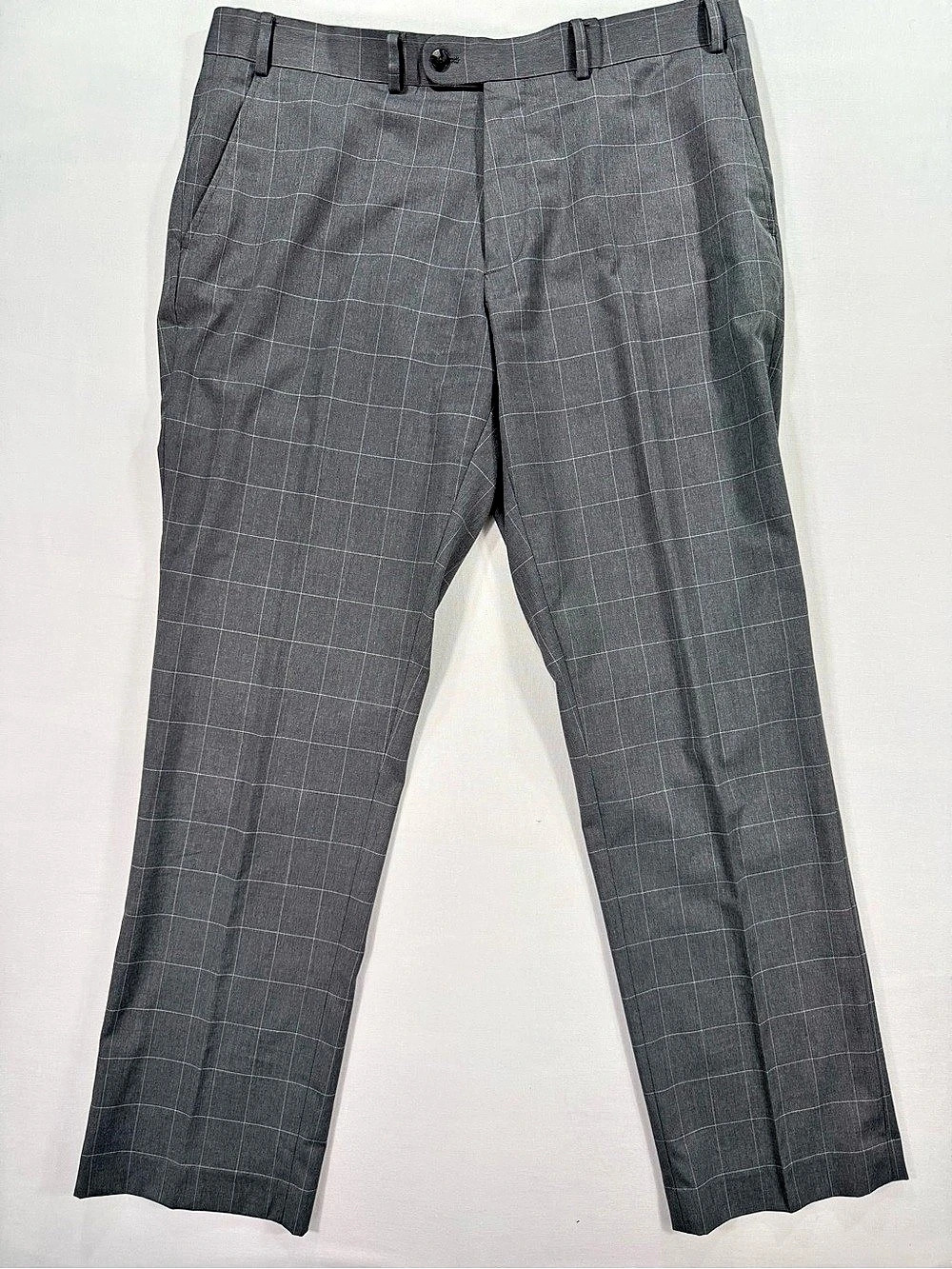 Perry Ellis Portfolio Men's Checkered Dress Pants Gray Waist 38 Length 32